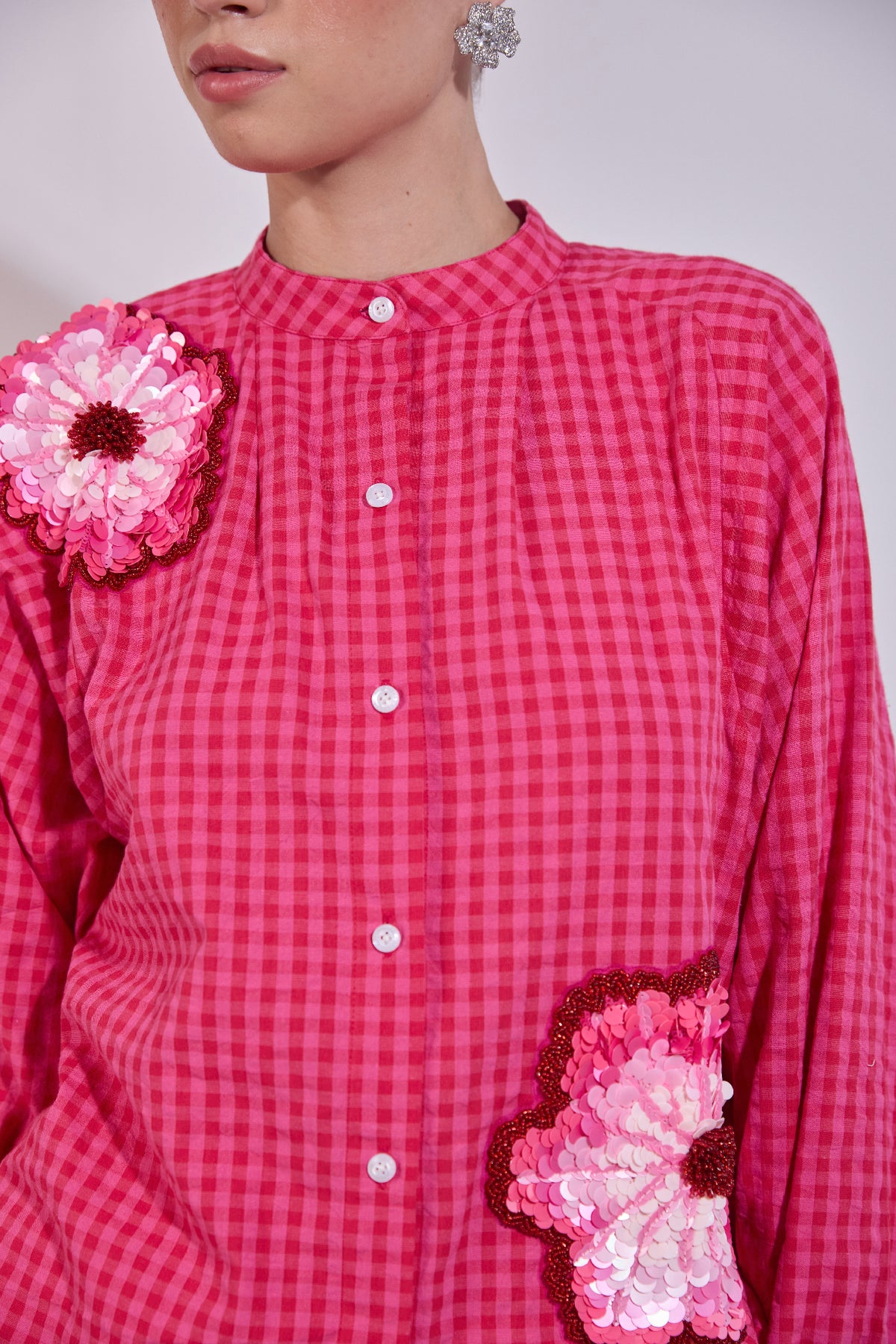 Flower Embroidered Oversized Denim Tunic & Tailored Shorts