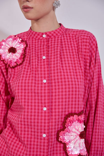 Flower Embroidered Oversized Denim Tunic & Tailored Shorts