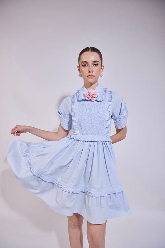Puff Sleeve Ruffle Mini Dress With Mounted Flower