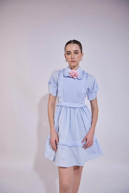 Puff Sleeve Ruffle Mini Dress With Mounted Flower