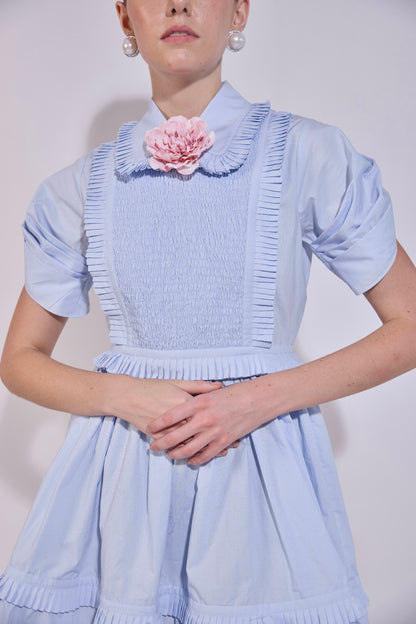 Puff Sleeve Ruffle Mini Dress With Mounted Flower