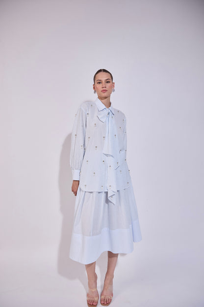 Powder Blue Bow-Tie Striped Co-Ord Set