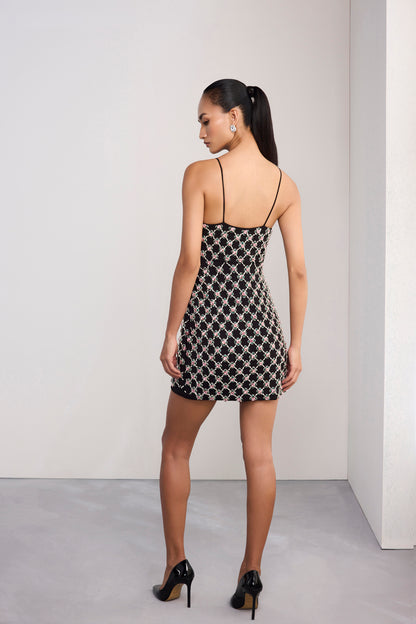 Swarosvki Embroidered Mini Strap Dress