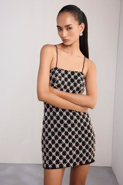 Swarosvki Embroidered Mini Strap Dress