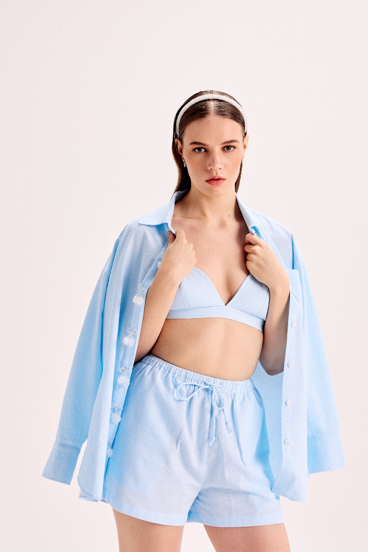 Cherry Embellished Placket Shirt And Shorts Co-Ord Set