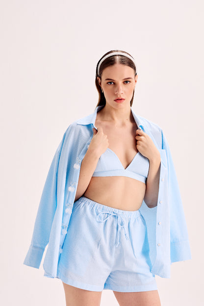 Cherry Embellished Placket Shirt And Shorts Co-Ord Set