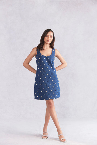 Swarosvski Crystals Embellished Mini Denim Dress