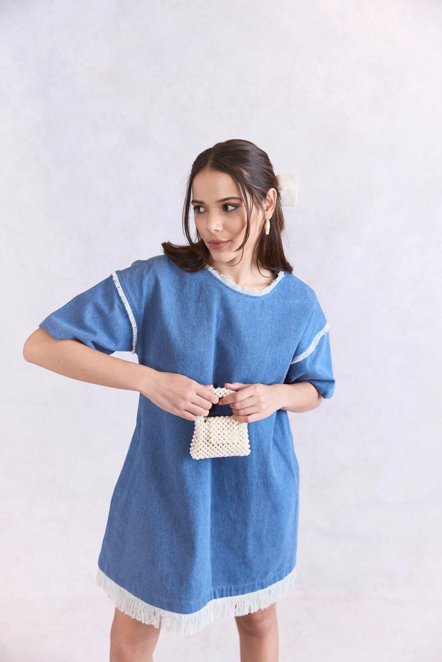 Oversized Frayed Denim Midi Dress