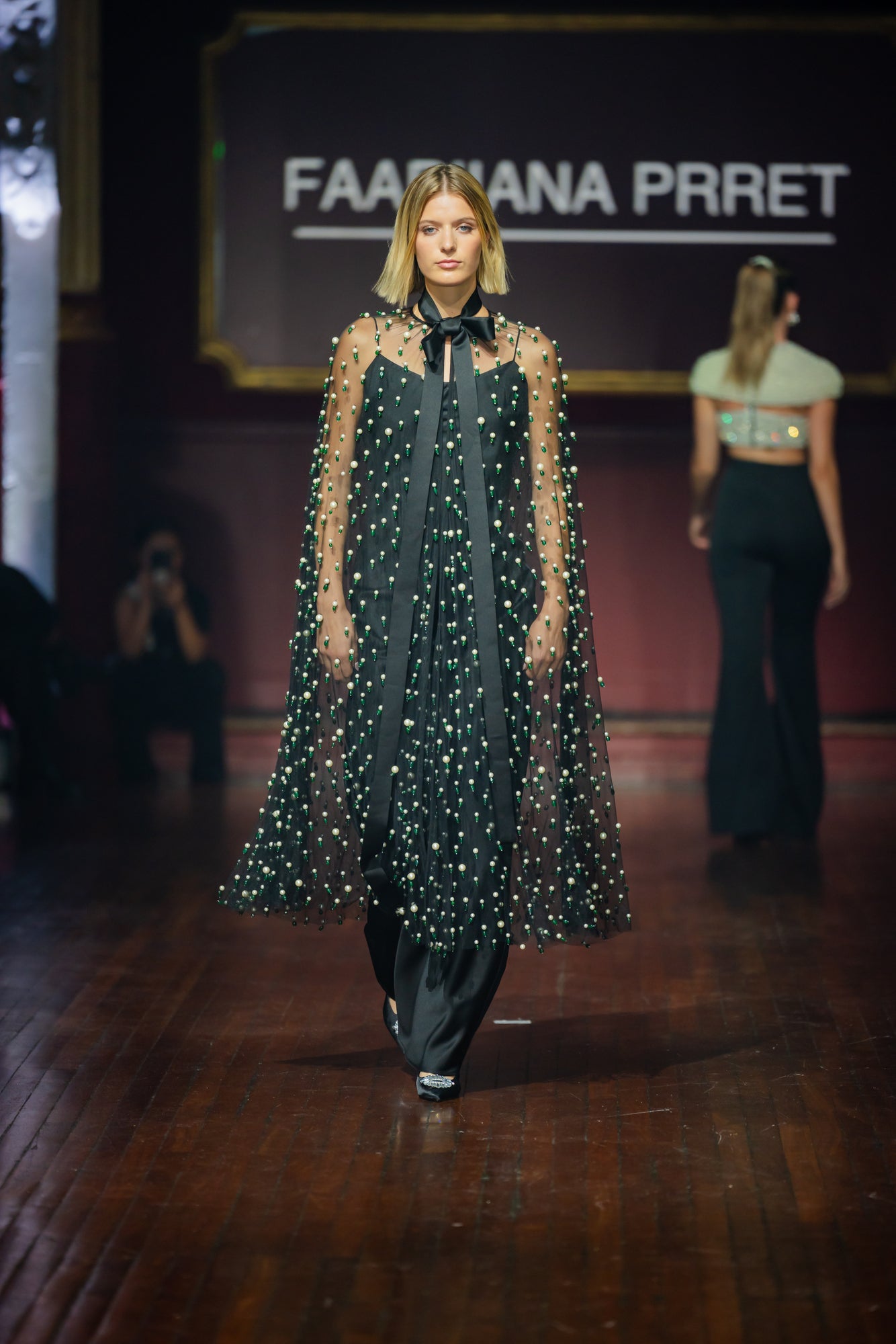 Long Maxi Slip Dress With Gemstone Embroidered Cape
