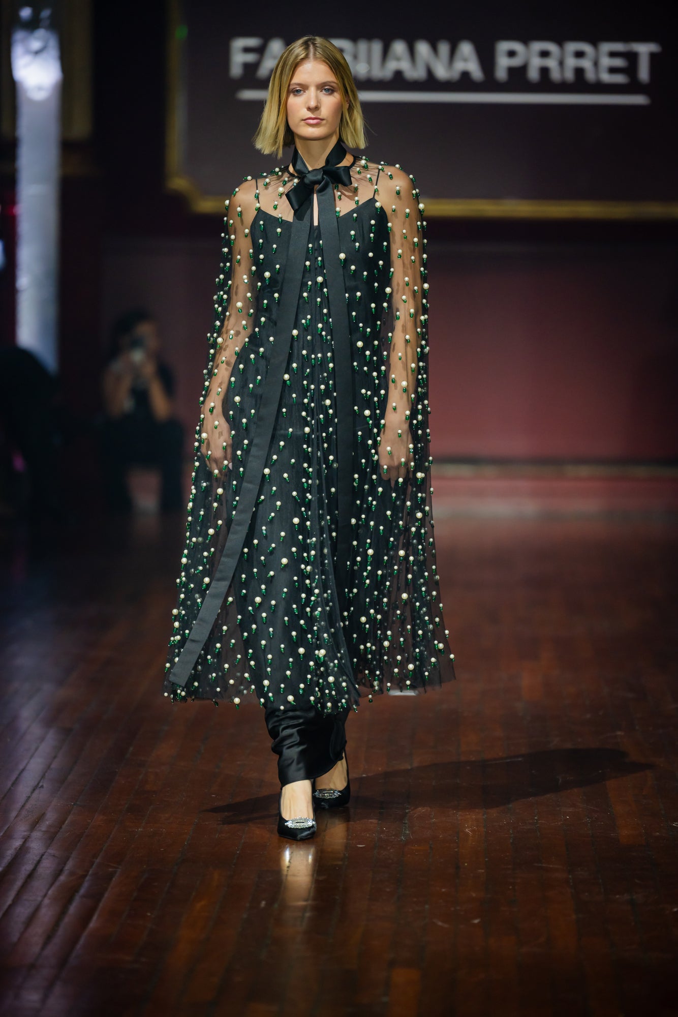 Long Maxi Slip Dress With Gemstone Embroidered Cape