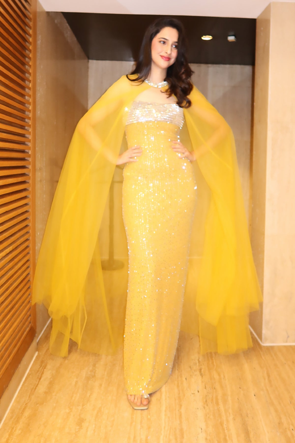 Body-Contouring  Sheath Gown with  Dramatic Cape