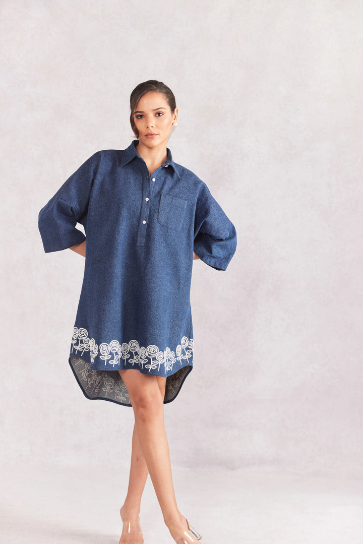 Rose High Low Baggy Denim Dress