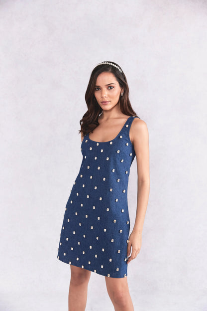 Swarosvski Crystals Embellished Mini Denim Dress