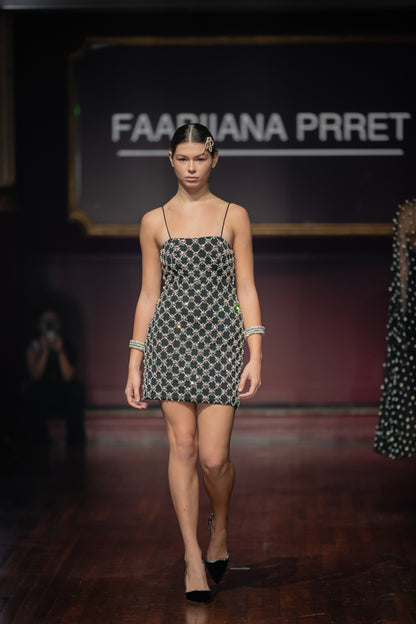 Swarosvki Embroidered Mini Strap Dress