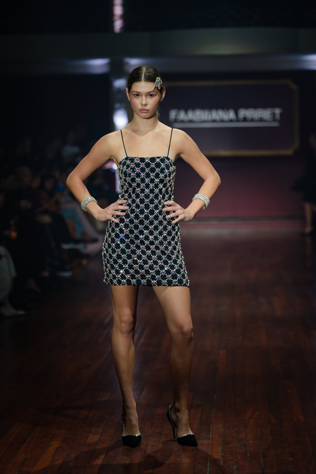 Swarosvki Embroidered Mini Strap Dress