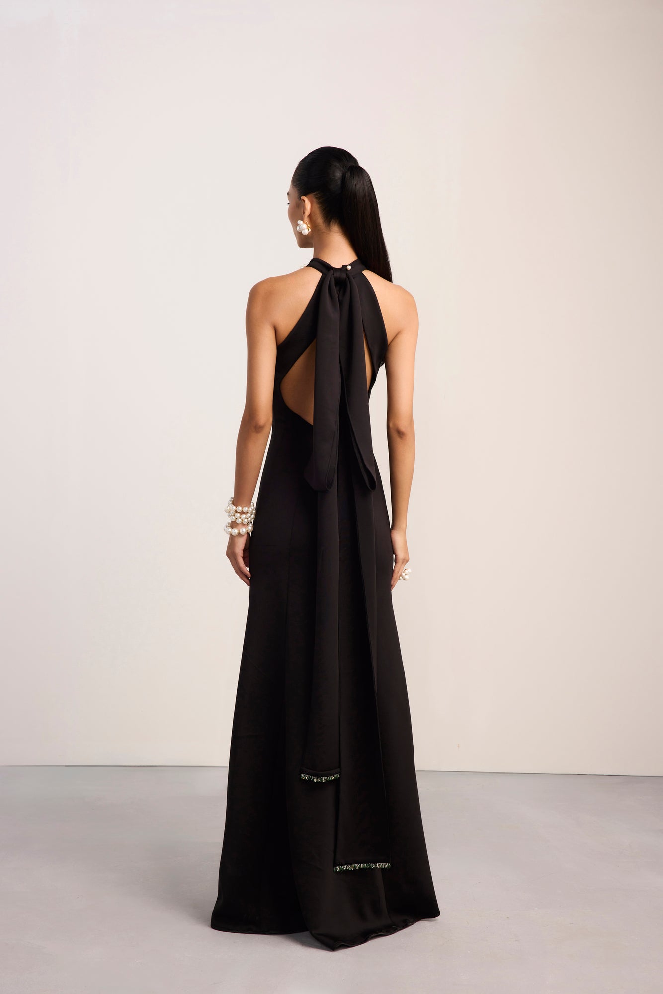 Pearl Bib Neck Halter Gown