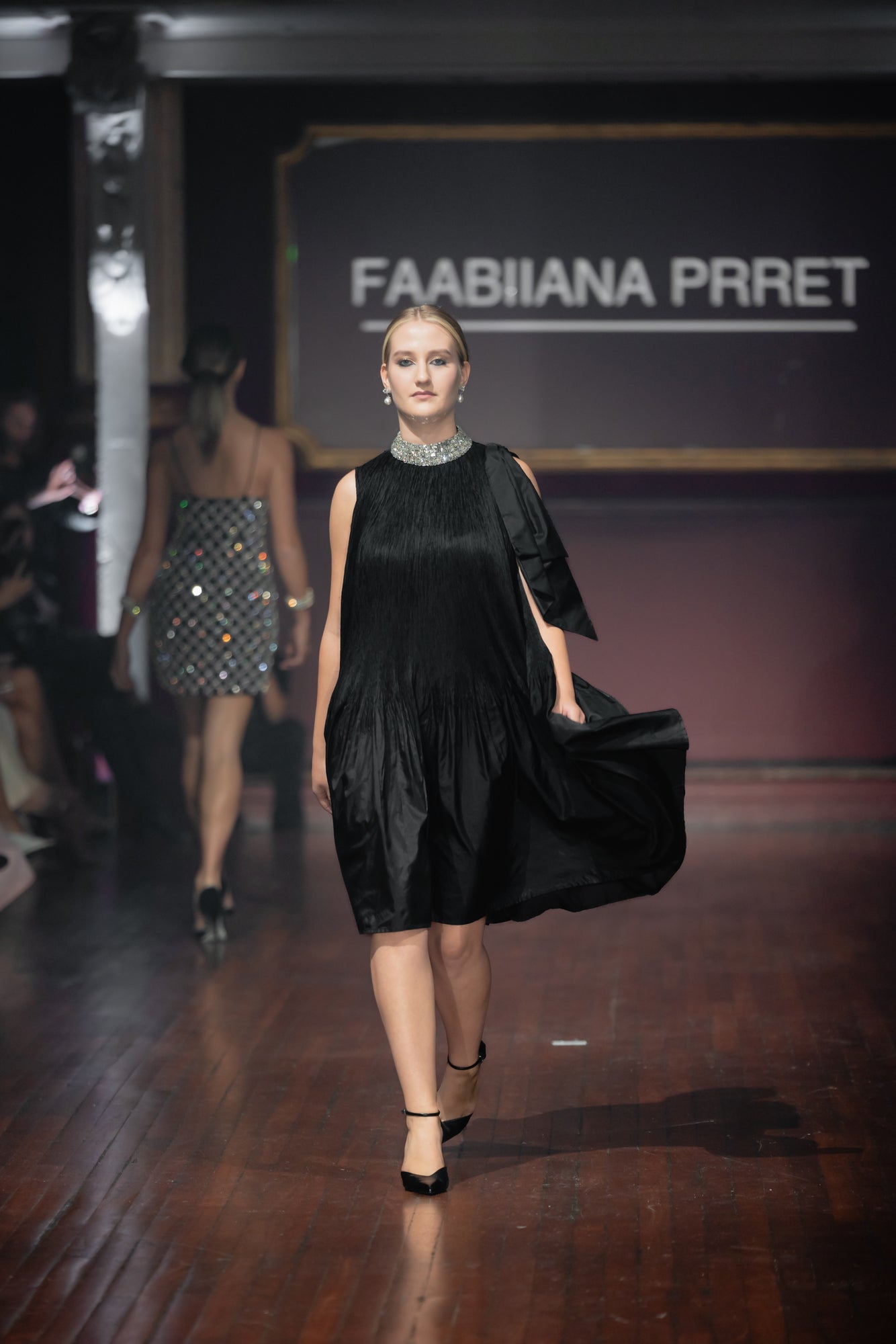 Black Crush Silk Dress With Embellished Neckline