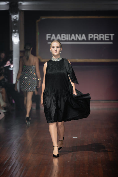 Black Crush Silk Dress With Embellished Neckline