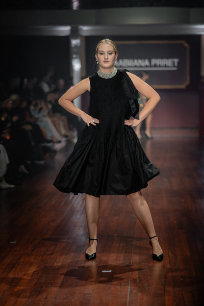 Black Crush Silk Dress With Embellished Neckline