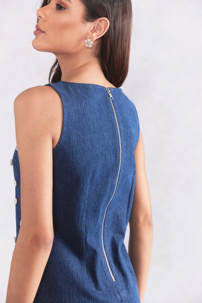 Swarosvski Crystals Embellished Mini Denim Dress