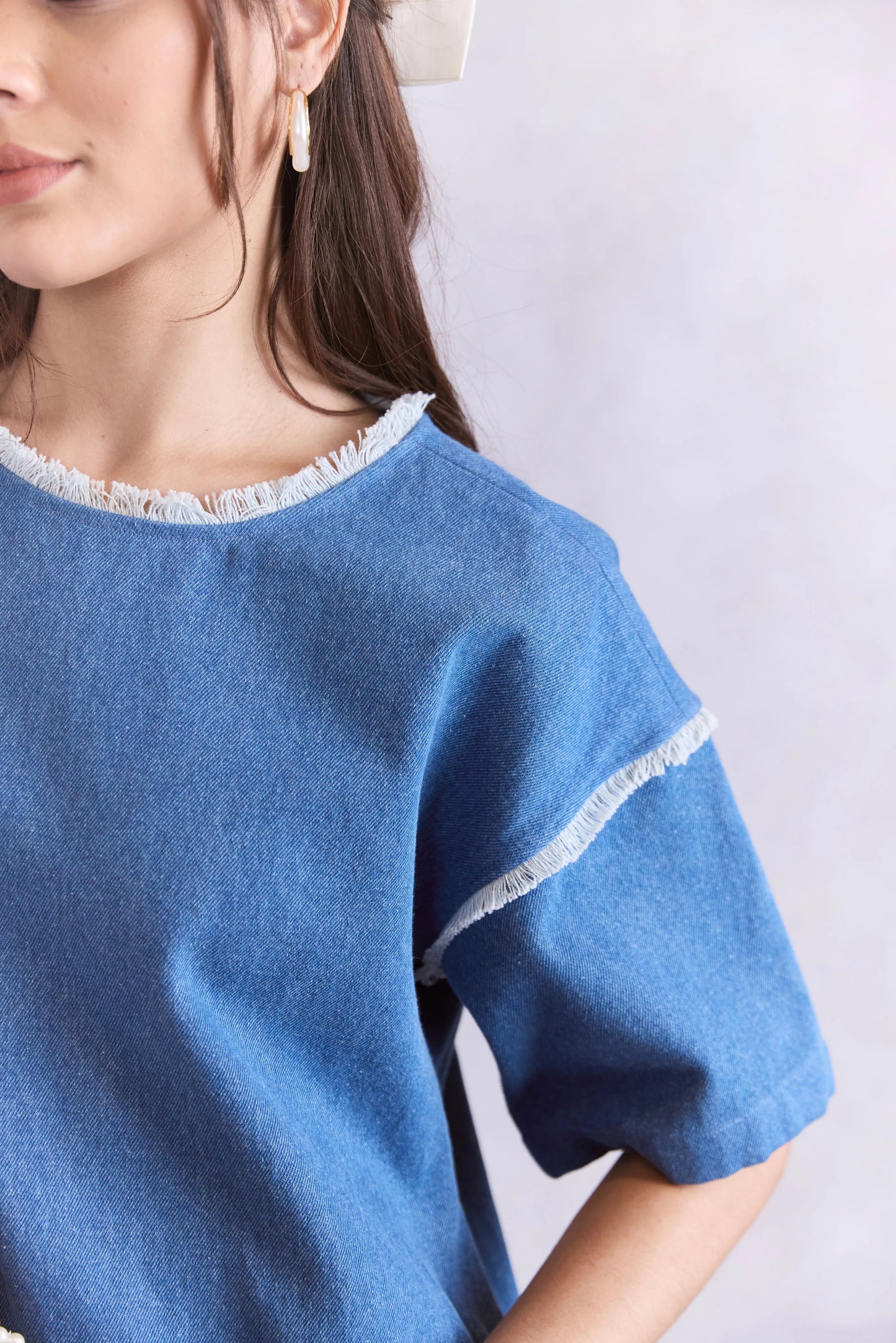 Oversized Frayed Denim Midi Dress