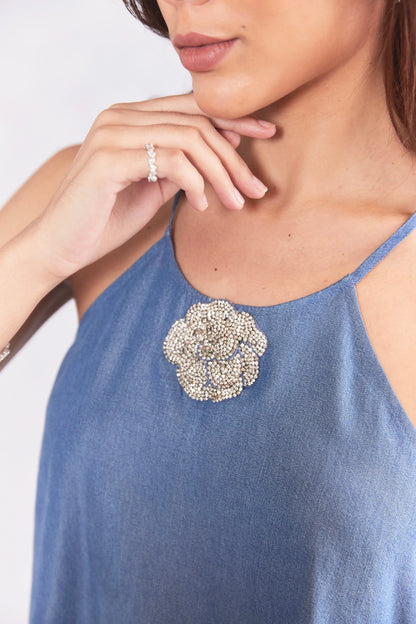 Jewelled Rose Halter Neck Top And Mini Pocket Shorts