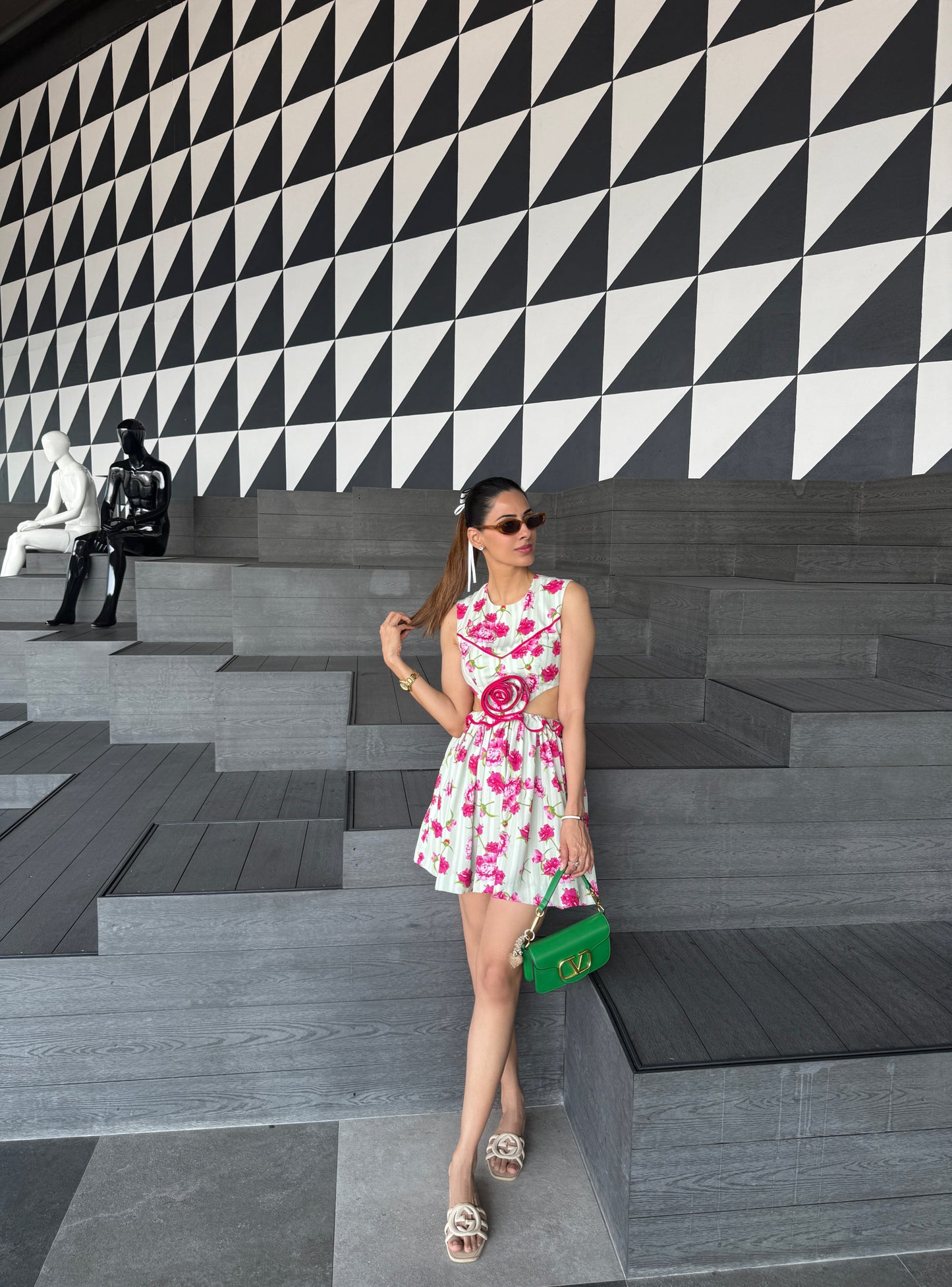 Rosette Cut-out Fit And Flare Mini Dress