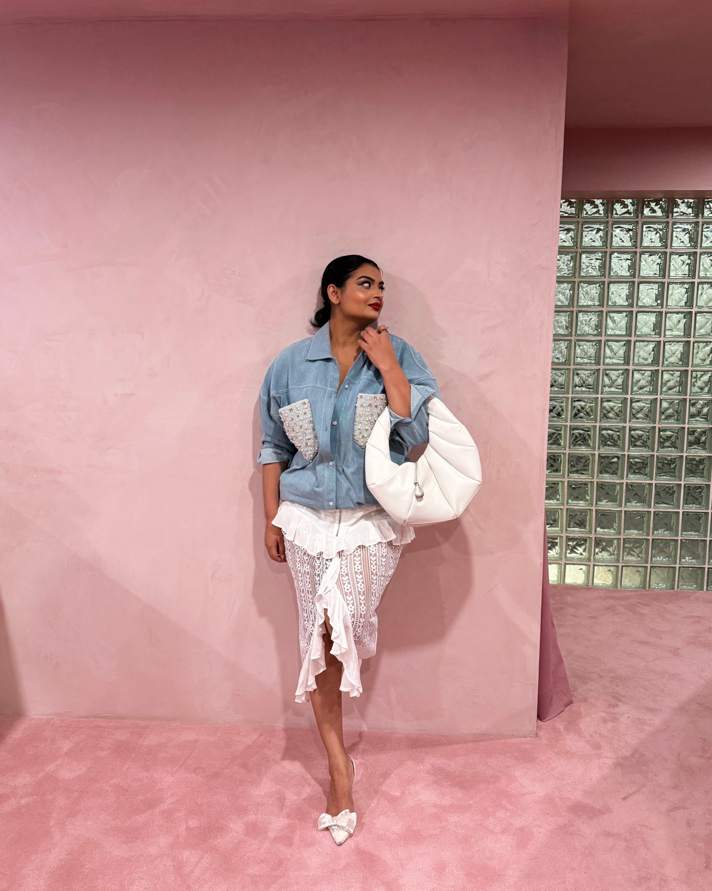 Oversized Denim Jacket With Embroidered Pocket