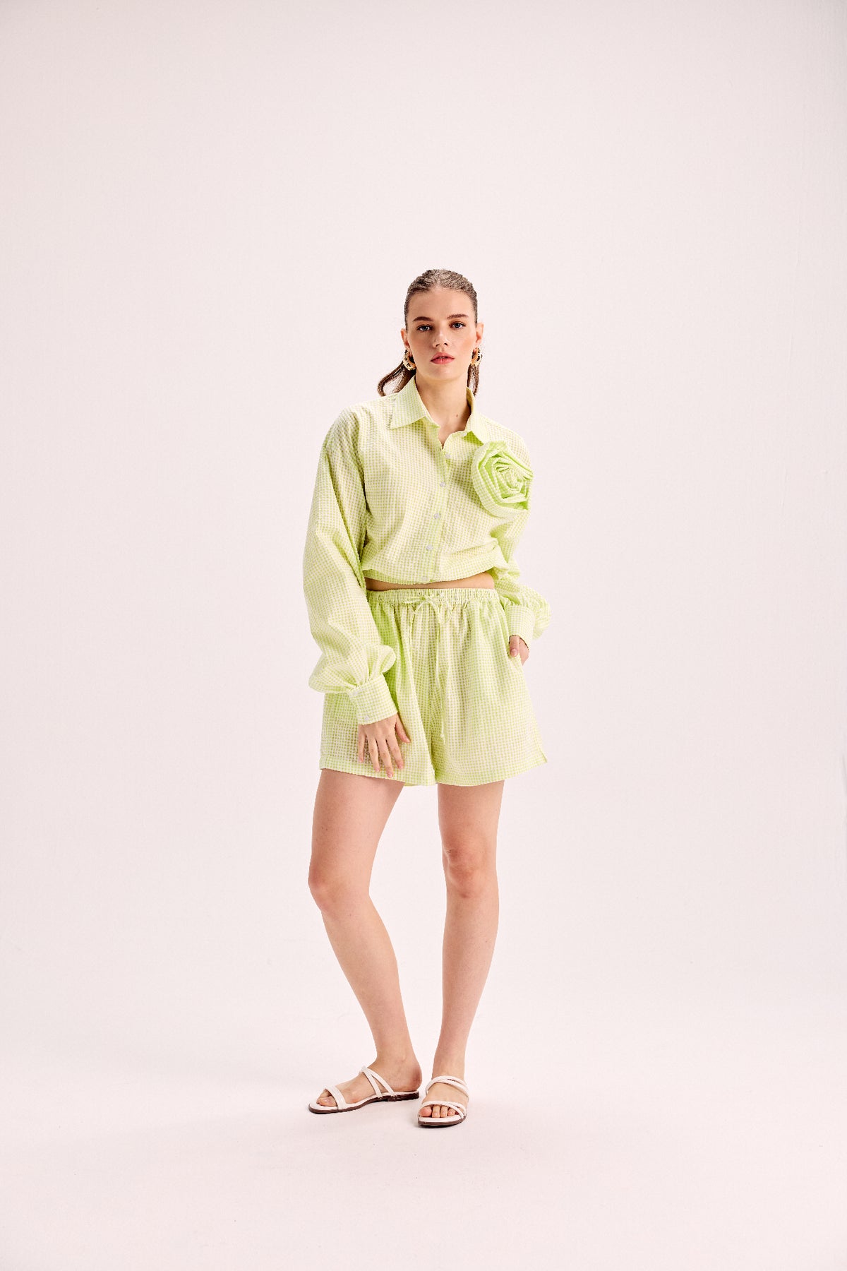 Rosette Embellished Shirt & Shorts Co-Ord Set
