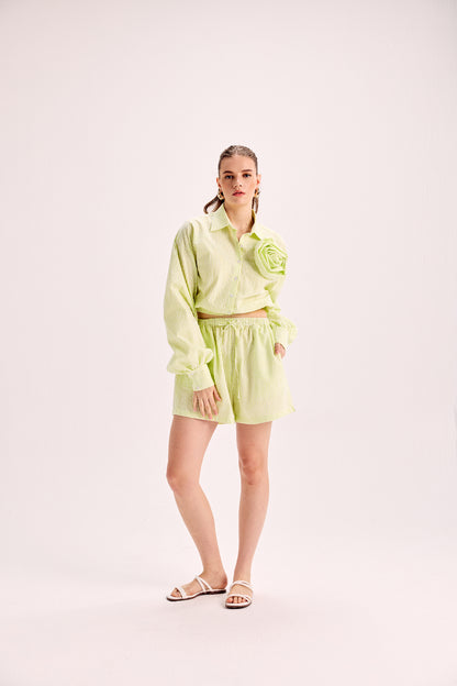 Rosette Embellished Shirt & Shorts Co-Ord Set