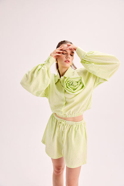 Rosette Embellished Shirt & Shorts Co-Ord Set