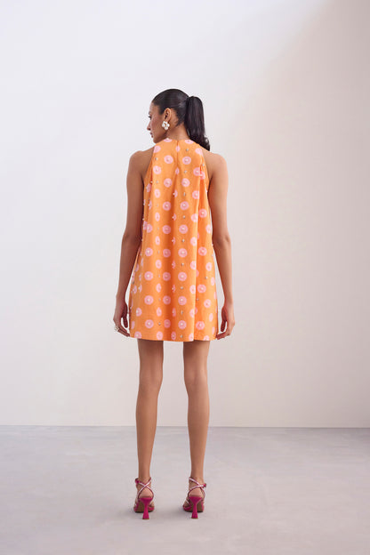 Pearl Neckpiece Mini Halter Polka Dress