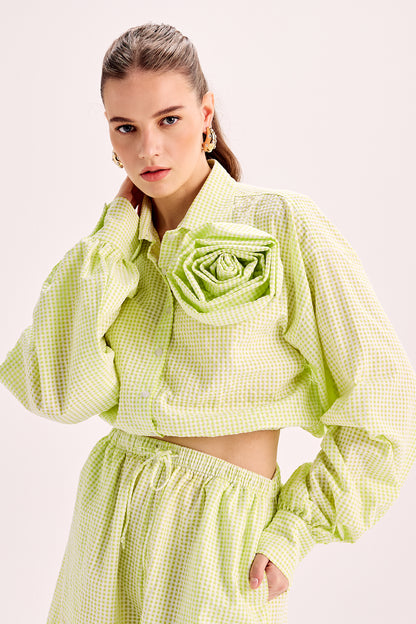 Rosette Embellished Shirt & Shorts Co-Ord Set