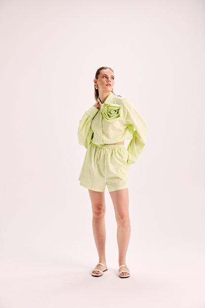 Rosette Embellished Shirt & Shorts Co-Ord Set