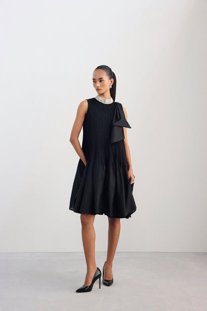 Black Crush Silk Dress With Embellished Neckline