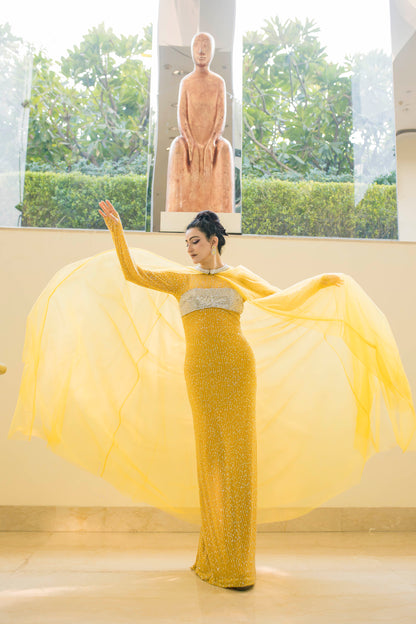 Body-Contouring Sheath Gown With Dramatic Drape