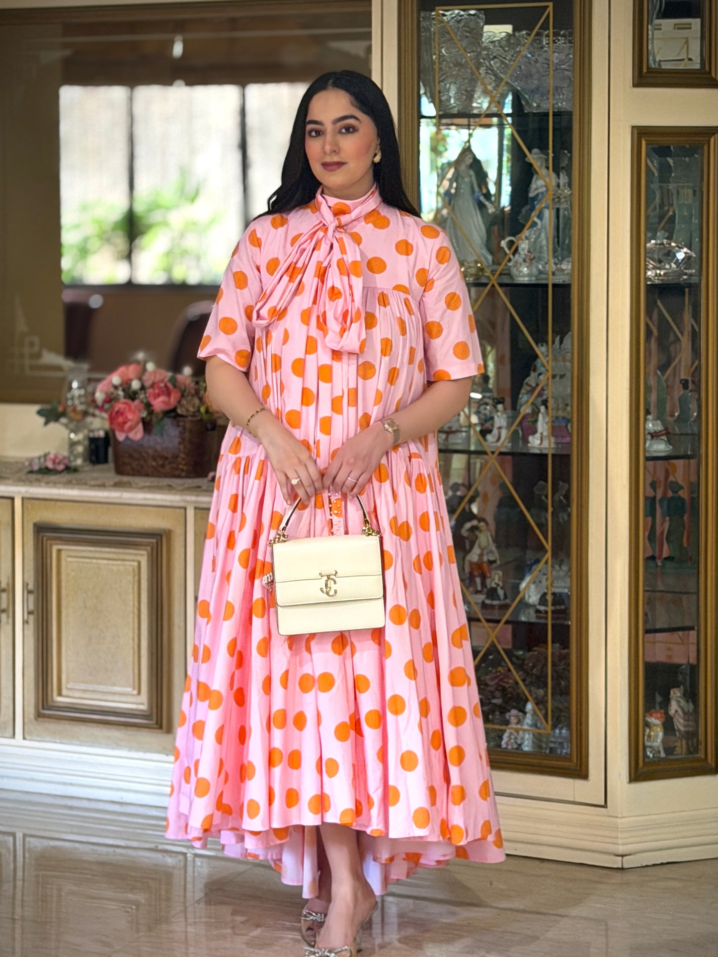 Polka Dot Bow Tie Tiered Midi Dress