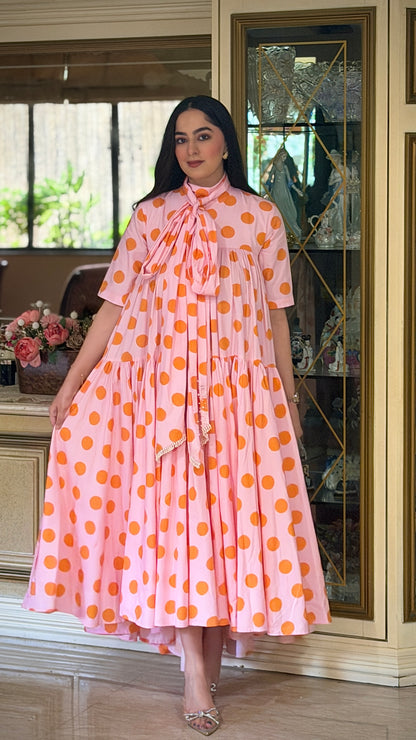 Polka Dot Bow Tie Tiered Midi Dress