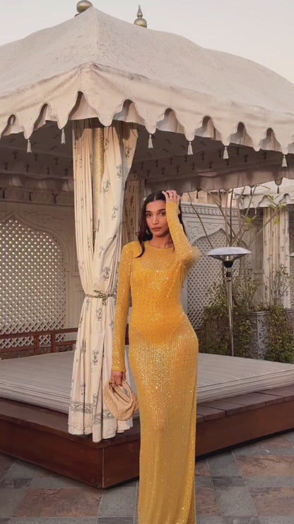 Embroidered Yellow Long Sleeve Dress