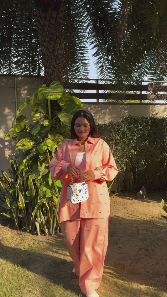 Peach Hand Embellished Co-ord Set